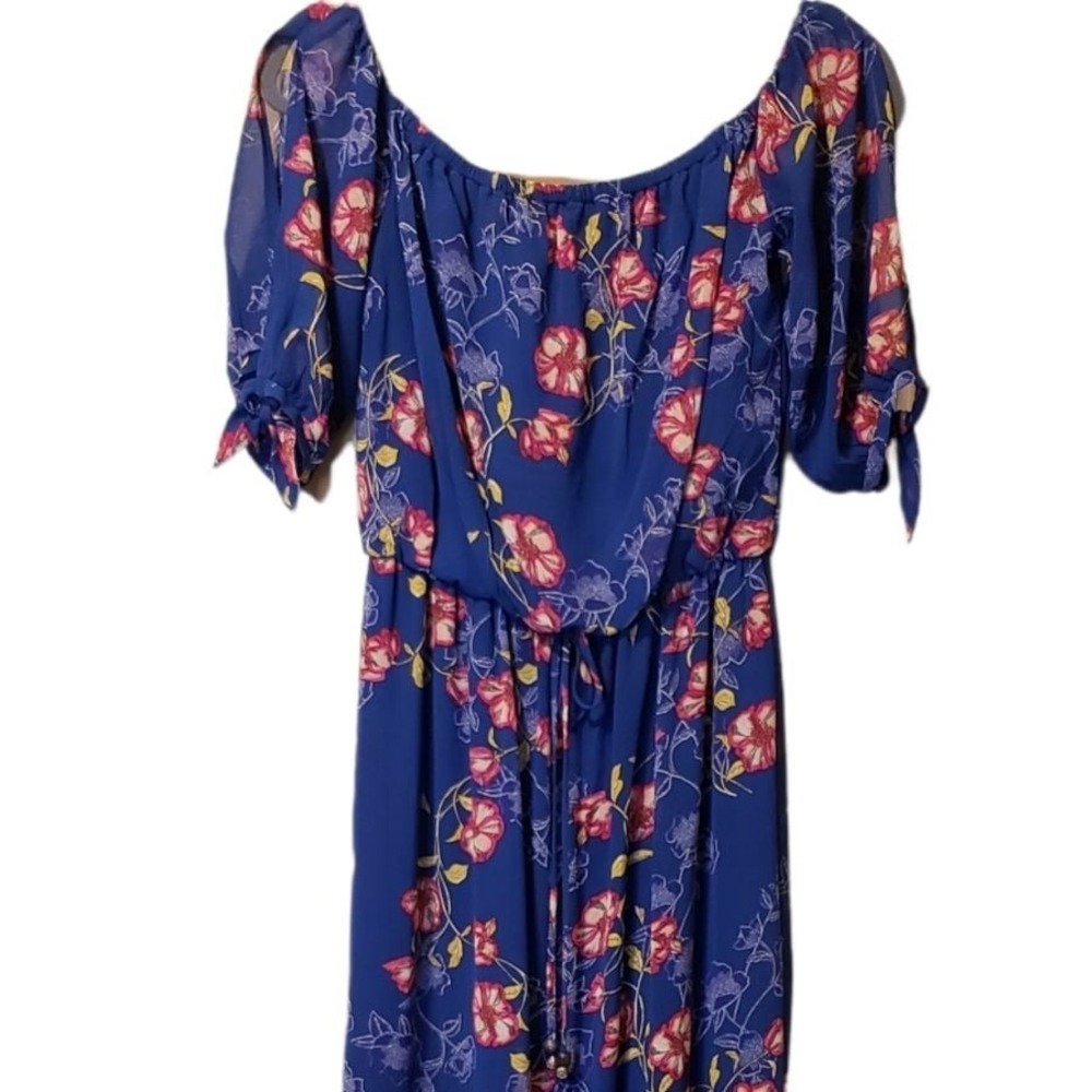 City Studio Off the Shoulder Blue Floral Maxi Dress Open Sleeves | Size S